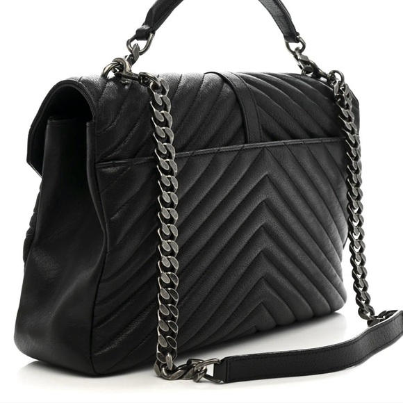 Yves Saint Laurent Large College Chevron Shoulder Bag, with Silver Hardware - Picture 2 of 16